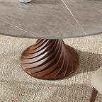 Modern Artistic Dining Table:Twisted Dark Wood Pedestal & Sintered Stone Top For 2-8 - image 15