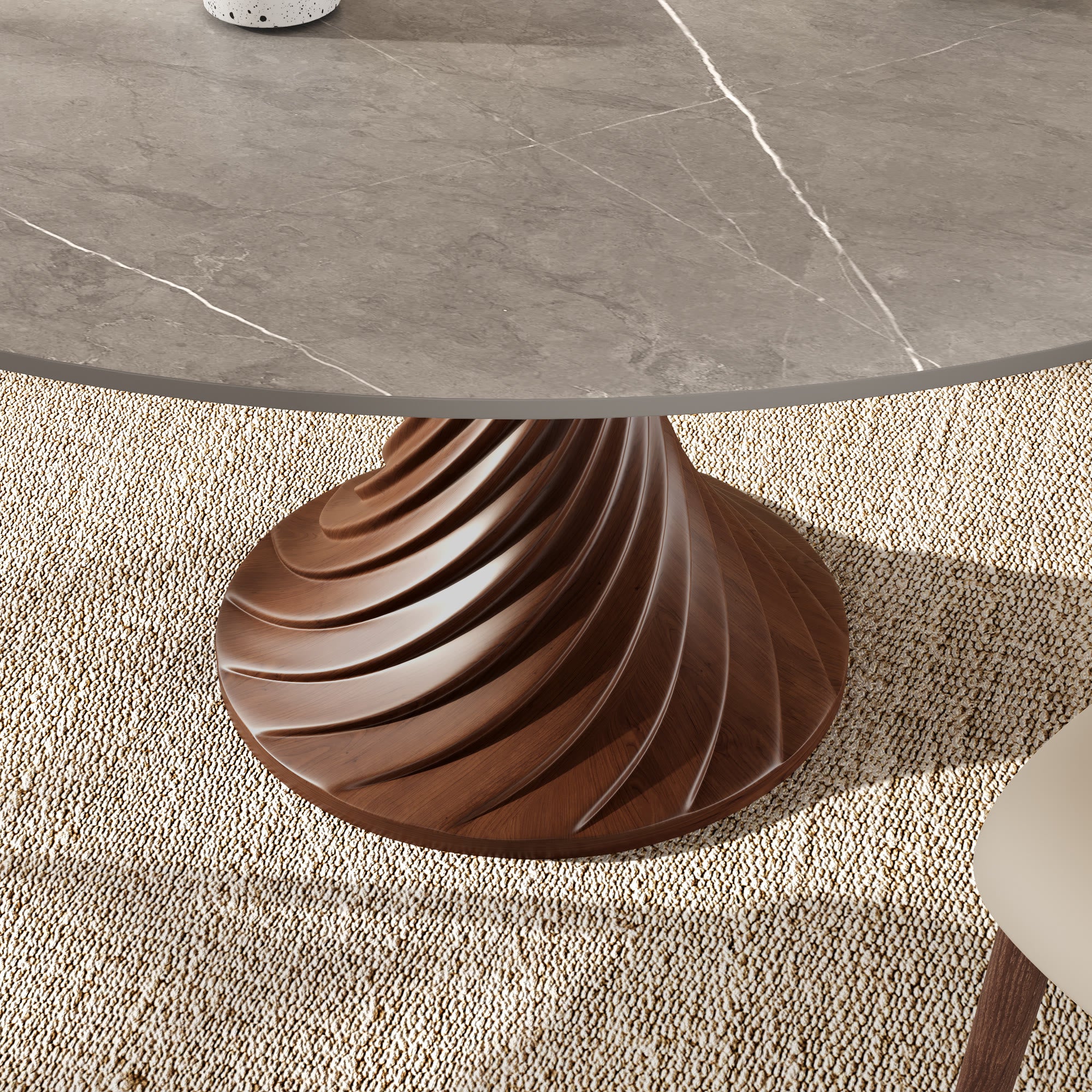 Modern Artistic Dining Table:Twisted Dark Wood Pedestal & Sintered Stone Top For 2-8 - image 15