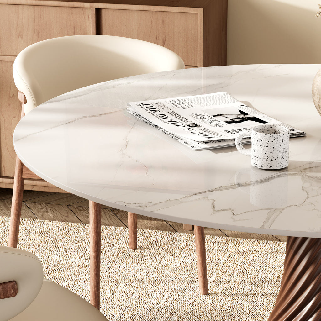 Modern Artistic Dining Table:Twisted Dark Wood Pedestal & Sintered Stone Top For 2-8 - image 2