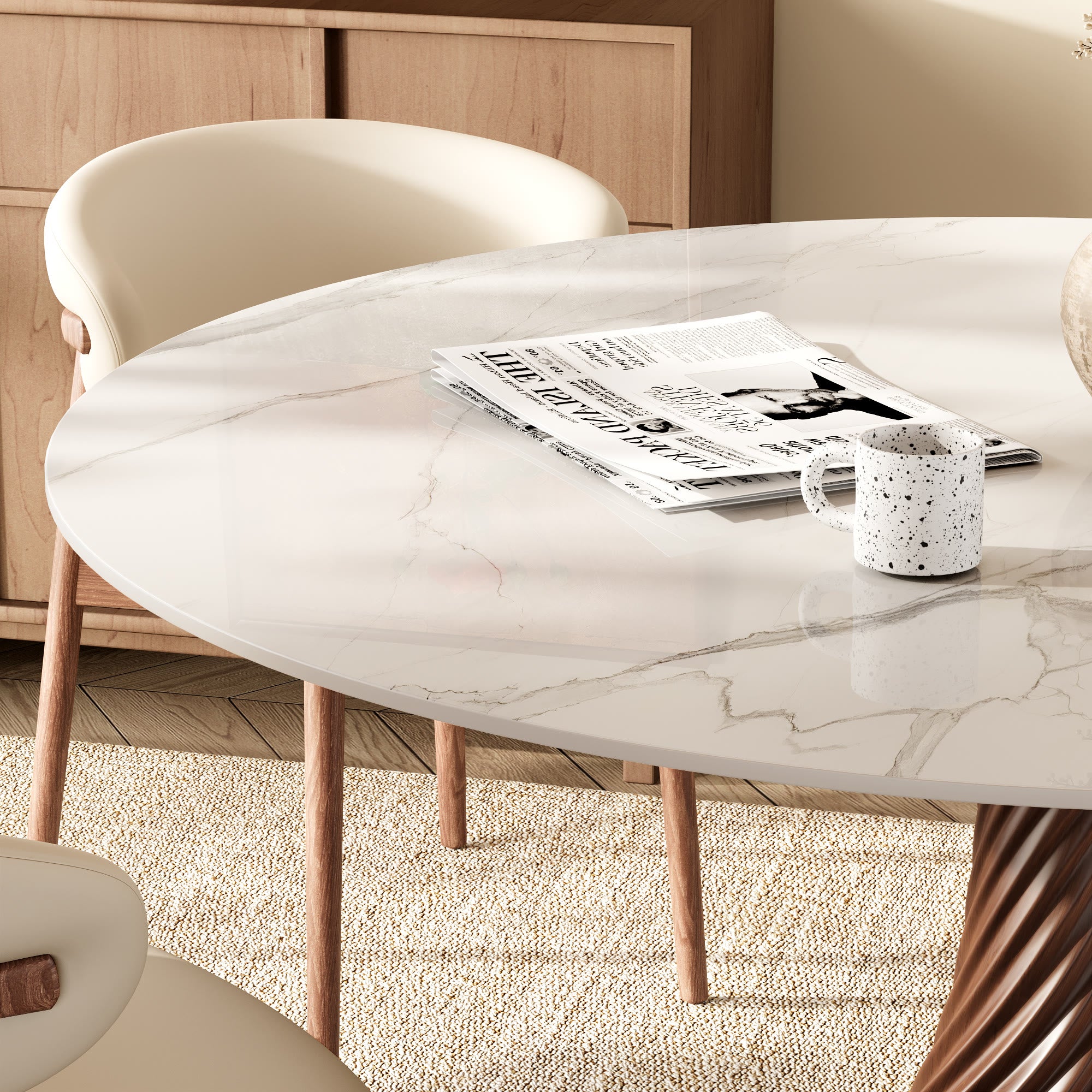 Modern Artistic Dining Table:Twisted Dark Wood Pedestal & Sintered Stone Top For 2-8 - image 2