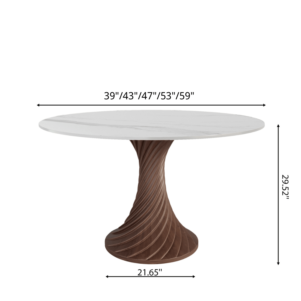 Modern Artistic Dining Table:Twisted Dark Wood Pedestal & Sintered Stone Top For 2-8 - image 17