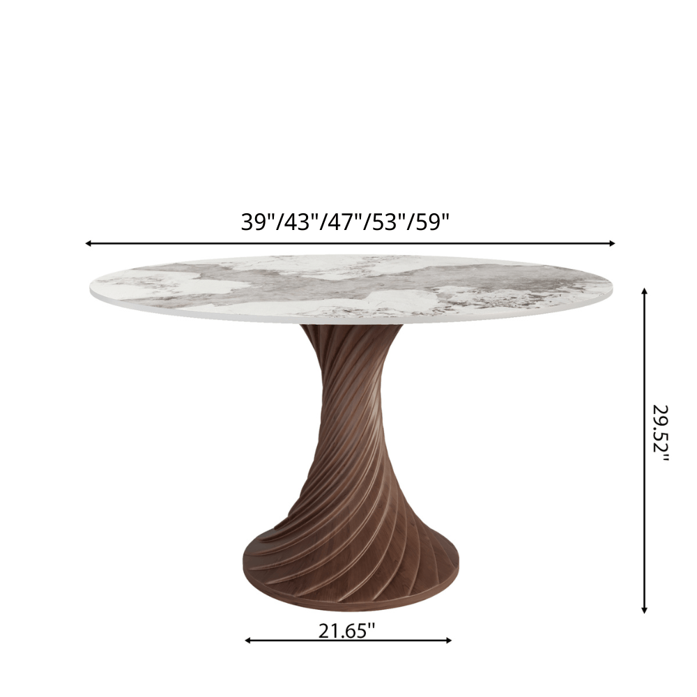 Modern Artistic Dining Table:Twisted Dark Wood Pedestal & Sintered Stone Top For 2-8 - image 18