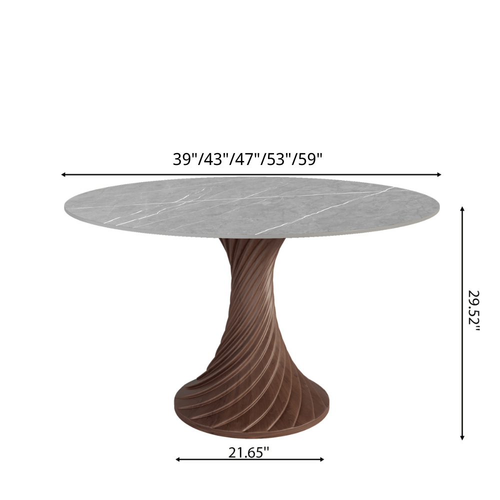 Modern Artistic Dining Table:Twisted Dark Wood Pedestal & Sintered Stone Top For 2-8 - image 20