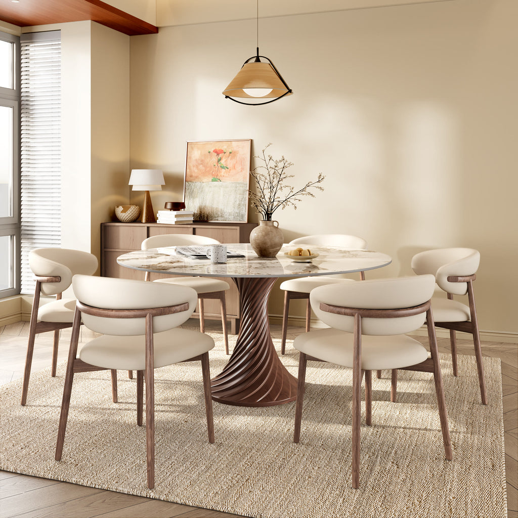 Modern Artistic Dining Table:Twisted Dark Wood Pedestal & Sintered Stone Top For 2-8 - image 8