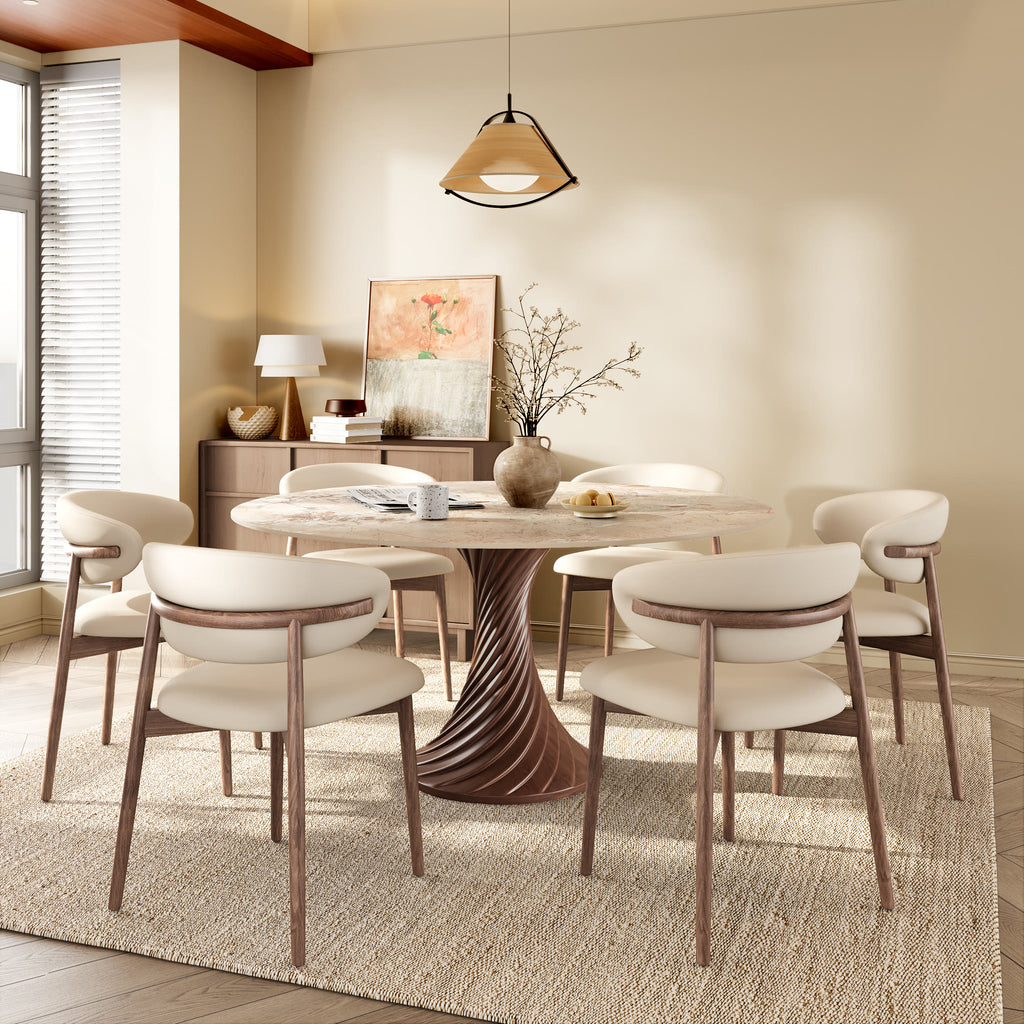 Modern Artistic Dining Table:Twisted Dark Wood Pedestal & Sintered Stone Top For 2-8 - image 12