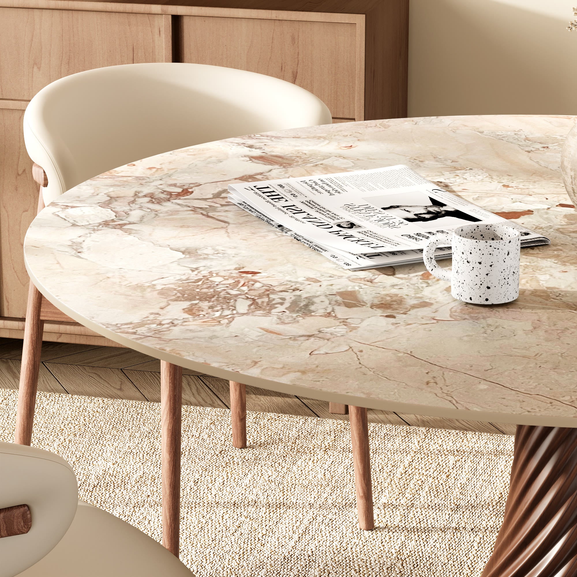 Modern Artistic Dining Table:Twisted Dark Wood Pedestal & Sintered Stone Top For 2-8 - image 10