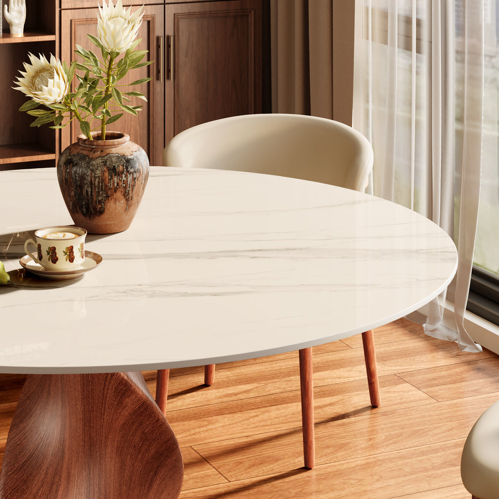 Mid-Century Modern Round Dining Table with Twisted Solid Wood Base & Sintered Stone Top - image 1