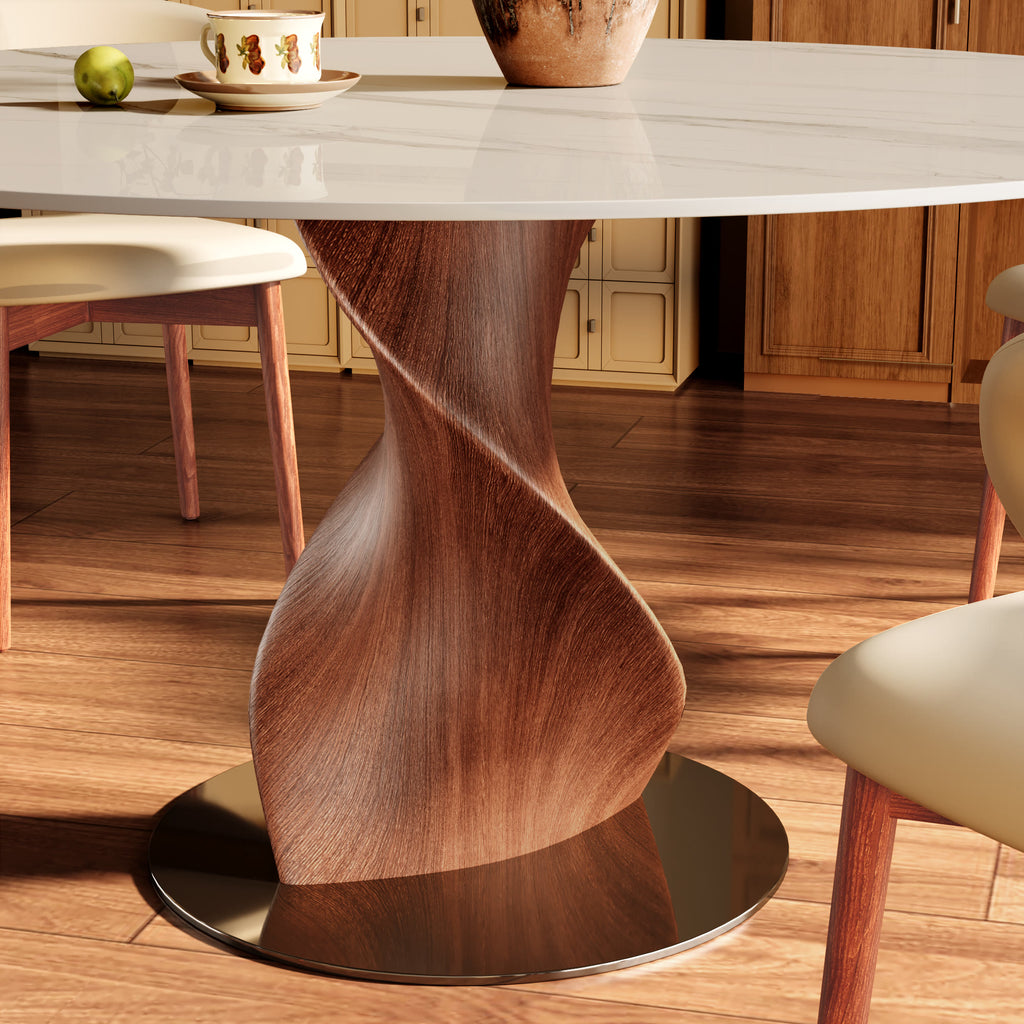 Mid-Century Modern Round Dining Table with Twisted Solid Wood Base & Sintered Stone Top - image 2