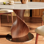 Mid-Century Modern Round Dining Table with Twisted Solid Wood Base & Sintered Stone Top - image 2