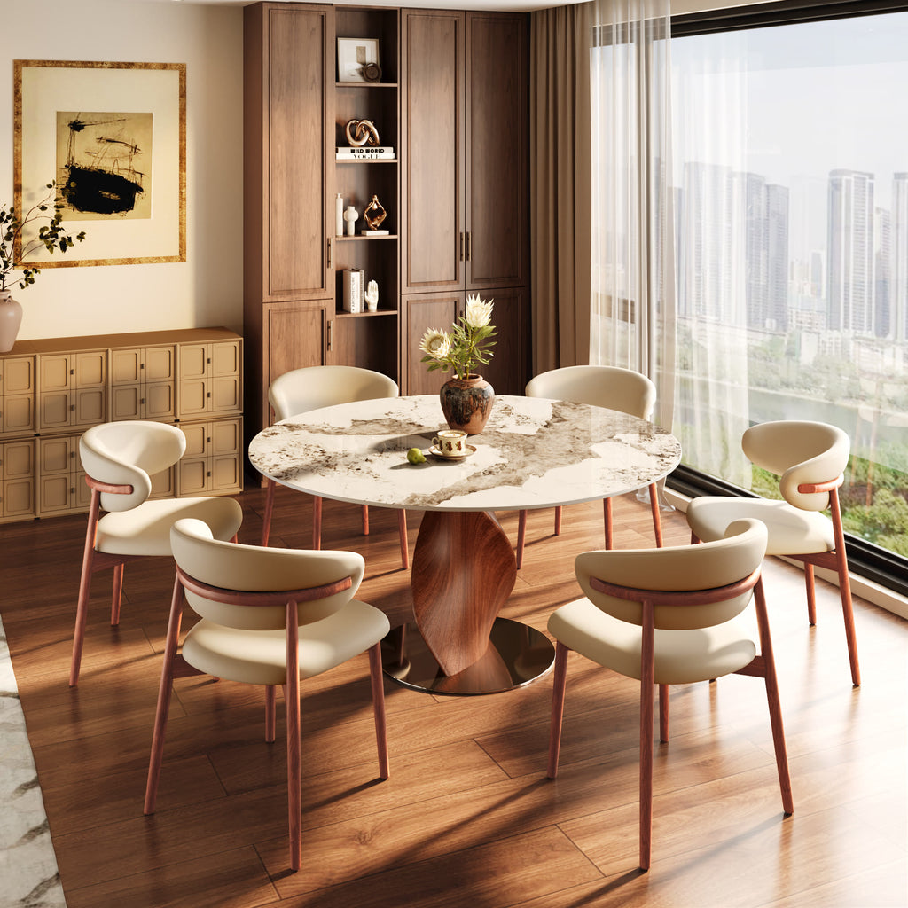 Mid-Century Modern Round Dining Table with Twisted Solid Wood Base & Sintered Stone Top - image 6
