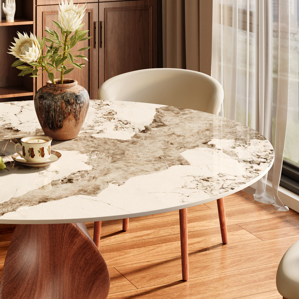 Mid-Century Modern Round Dining Table with Twisted Solid Wood Base & Sintered Stone Top - image 5