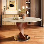 Mid-Century Modern Round Dining Table with Twisted Solid Wood Base & Sintered Stone Top - Creamy - 59" Table - image 7