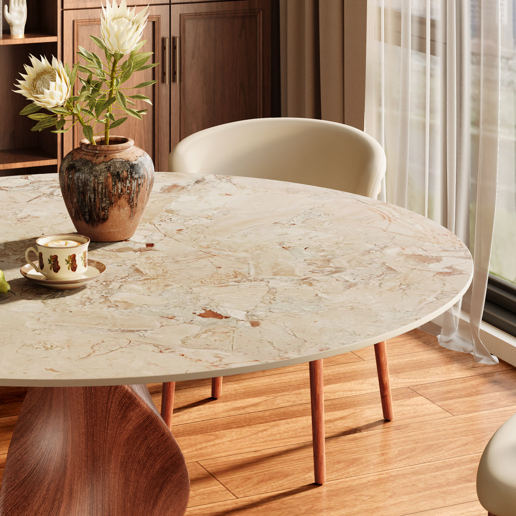 Mid-Century Modern Round Dining Table with Twisted Solid Wood Base & Sintered Stone Top - image 8