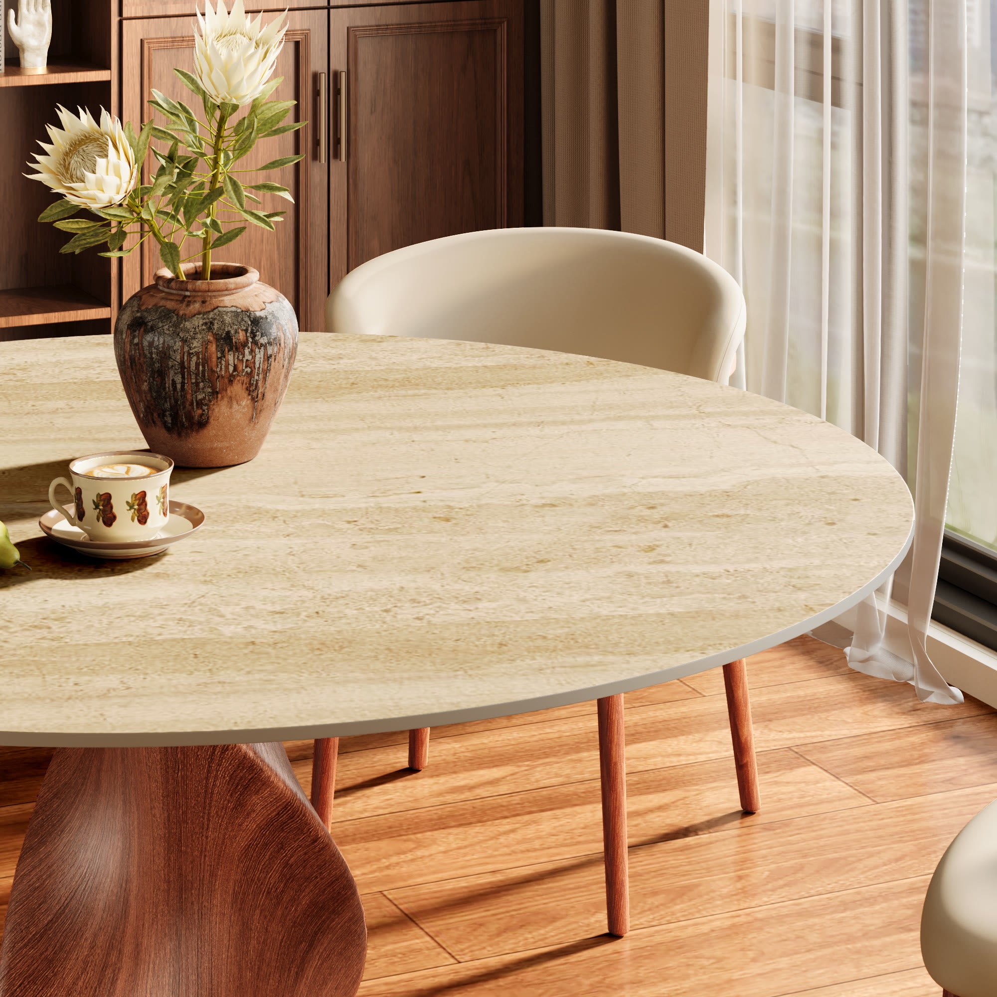 Mid-Century Modern Round Dining Table with Twisted Solid Wood Base & Sintered Stone Top - image 11