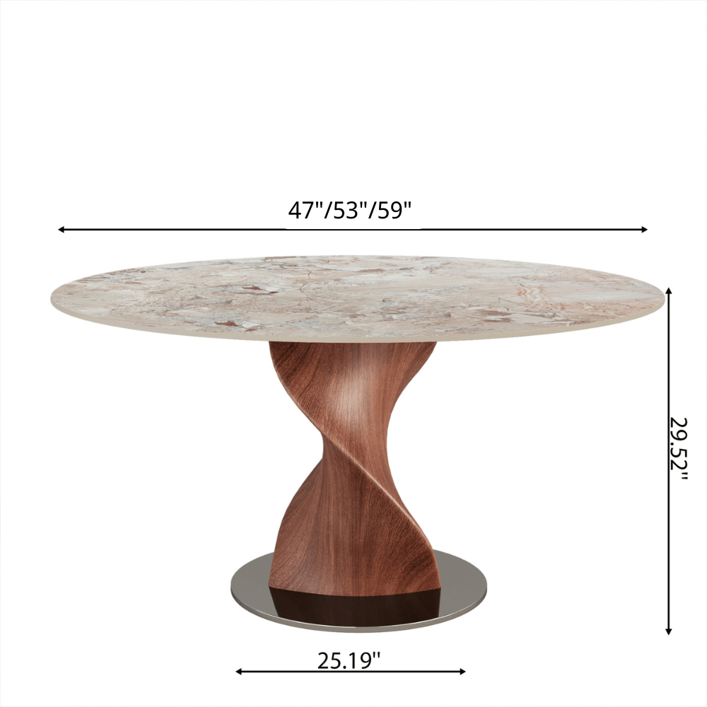 Mid-Century Modern Round Dining Table with Twisted Solid Wood Base & Sintered Stone Top - image 16