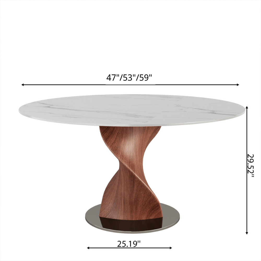 Mid-Century Modern Round Dining Table with Twisted Solid Wood Base & Sintered Stone Top - image 13