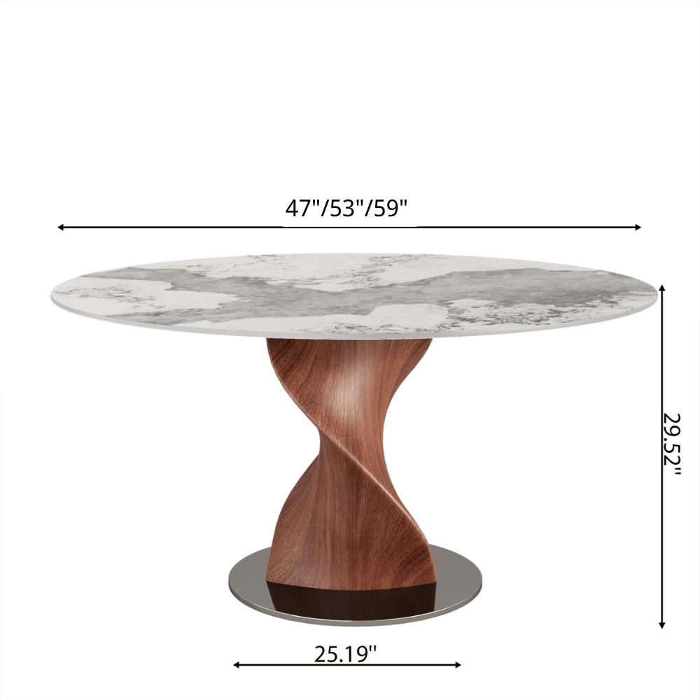 Mid-Century Modern Round Dining Table with Twisted Solid Wood Base & Sintered Stone Top - image 14