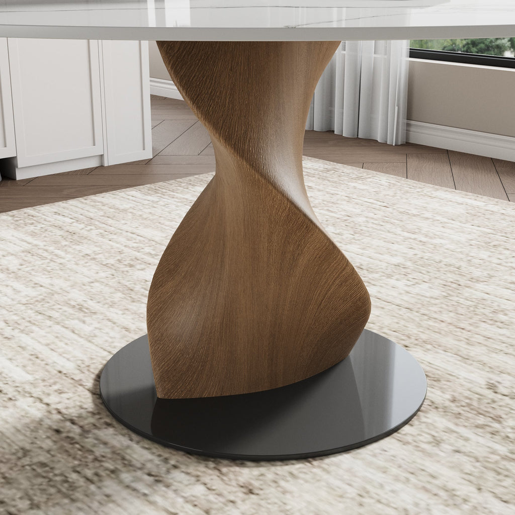 Mid-Century Modern Round Dining Table: Artistic Twisted Walnut Base & Sintered Stone Top - image 2