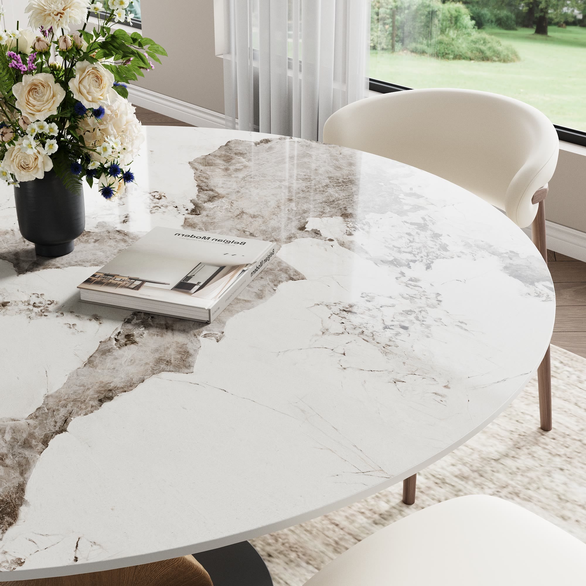 Mid-Century Modern Round Dining Table: Artistic Twisted Walnut Base & Sintered Stone Top - image 5