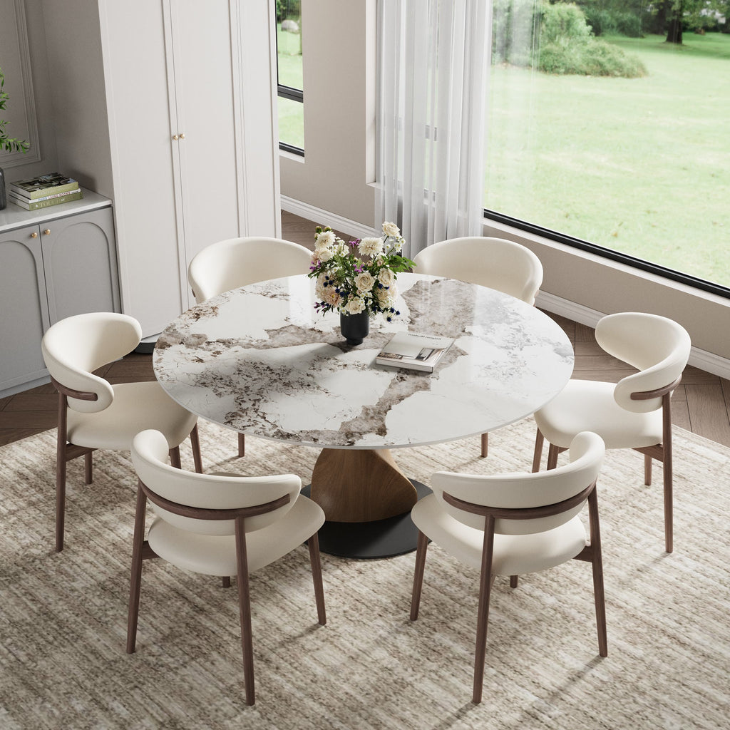 Mid-Century Modern Round Dining Table: Artistic Twisted Walnut Base & Sintered Stone Top - image 6