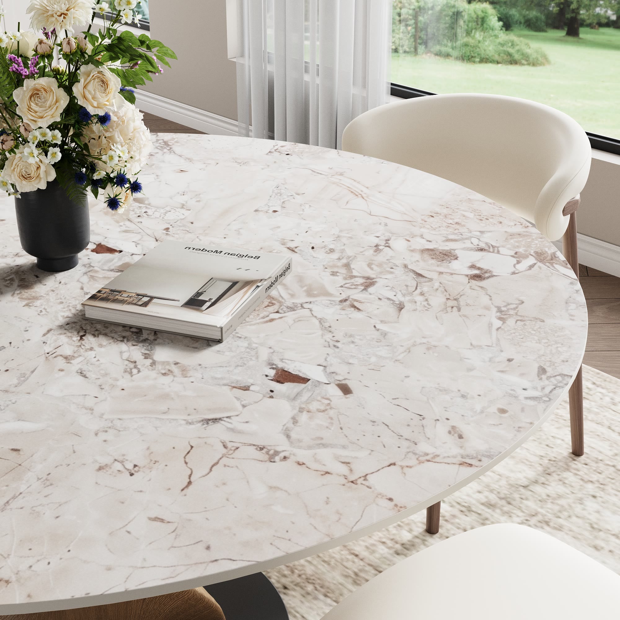 Mid-Century Modern Round Dining Table: Artistic Twisted Walnut Base & Sintered Stone Top - image 8