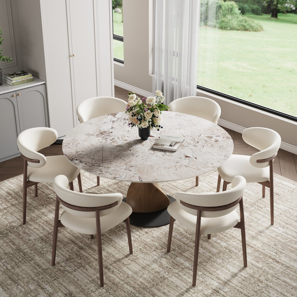 Mid-Century Modern Round Dining Table: Artistic Twisted Walnut Base & Sintered Stone Top - image 9