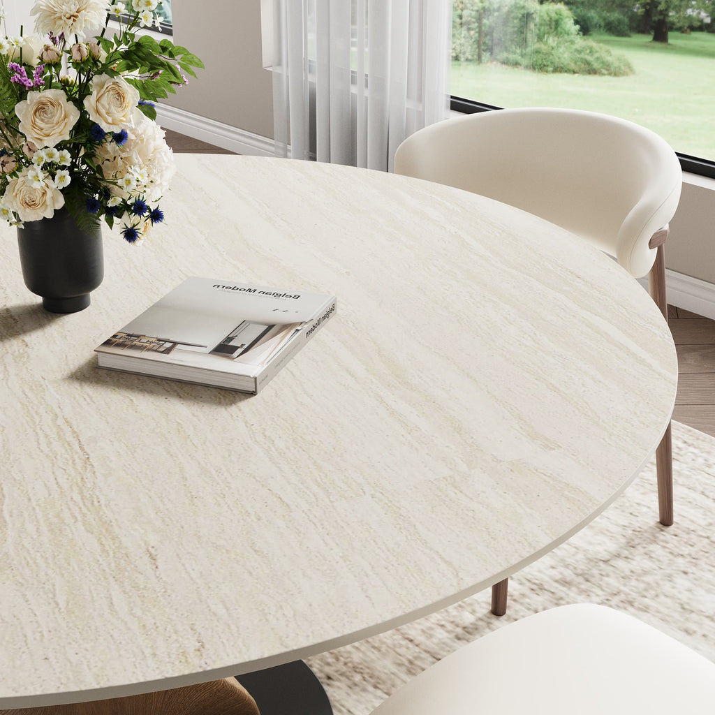 Mid-Century Modern Round Dining Table: Artistic Twisted Walnut Base & Sintered Stone Top - image 11