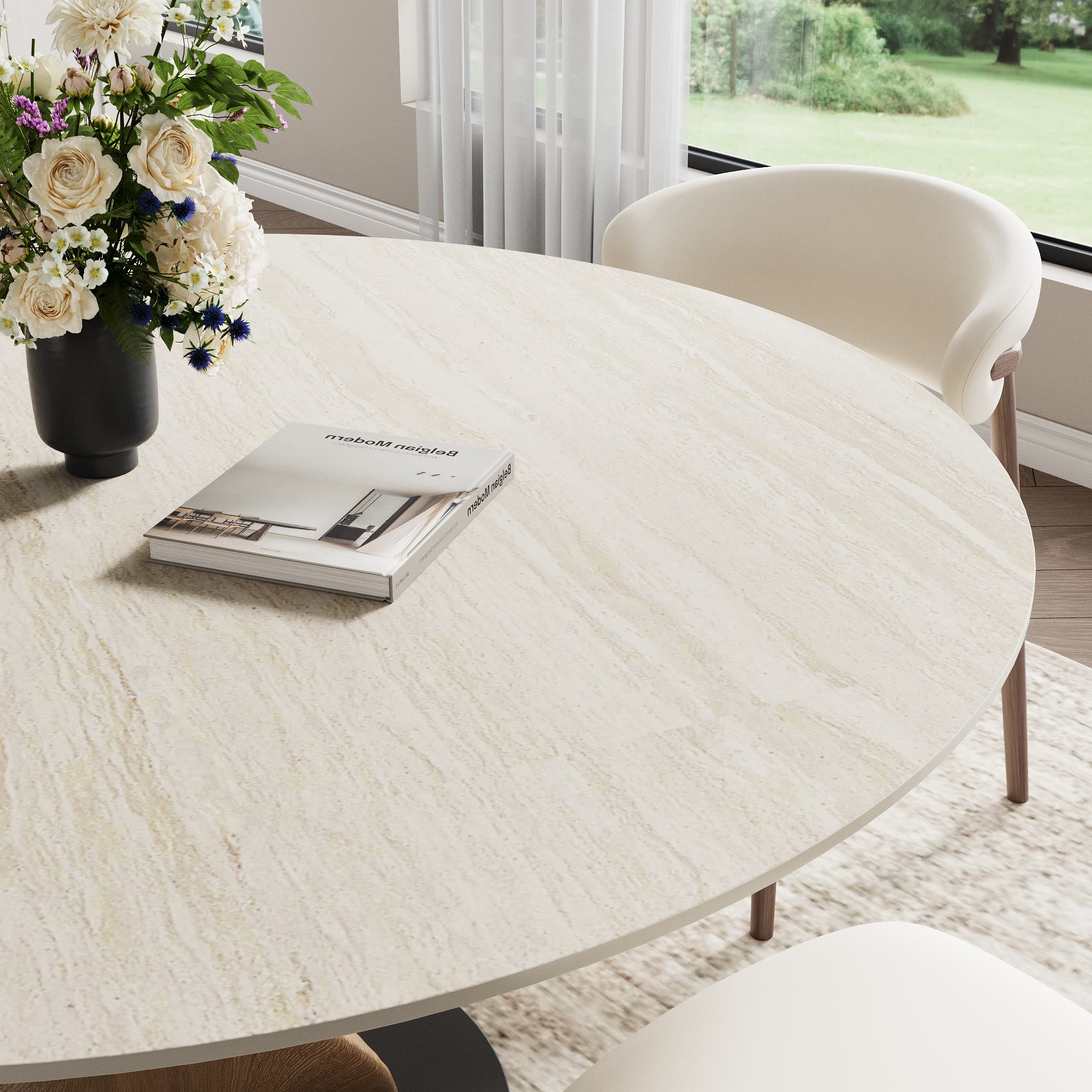 Mid-Century Modern Round Dining Table: Artistic Twisted Walnut Base & Sintered Stone Top - image 11