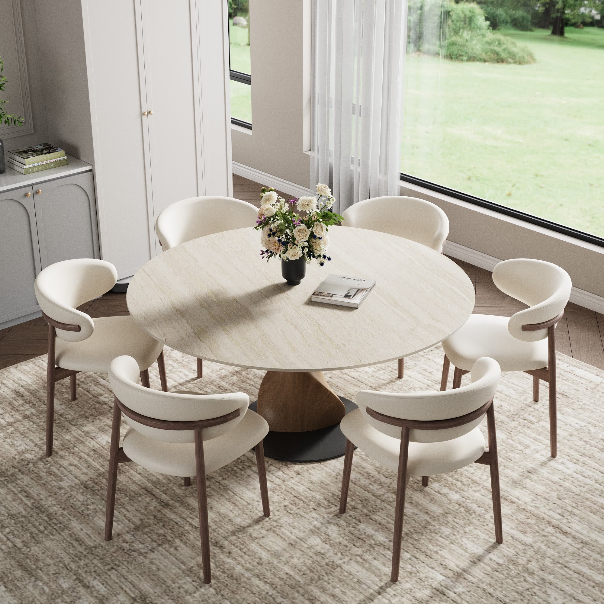 Mid-Century Modern Round Dining Table: Artistic Twisted Walnut Base & Sintered Stone Top - image 12