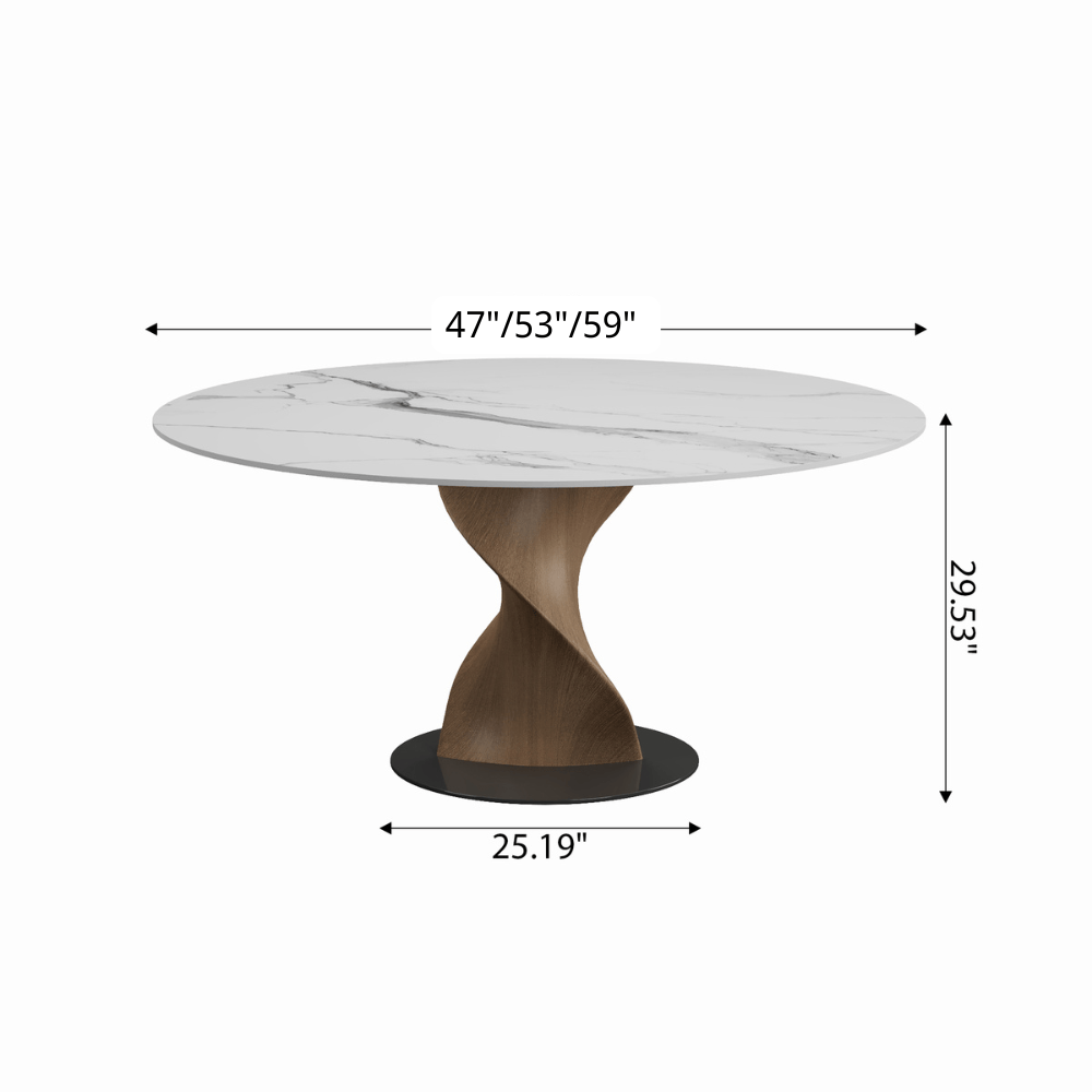Mid-Century Modern Round Dining Table: Artistic Twisted Walnut Base & Sintered Stone Top - image 13