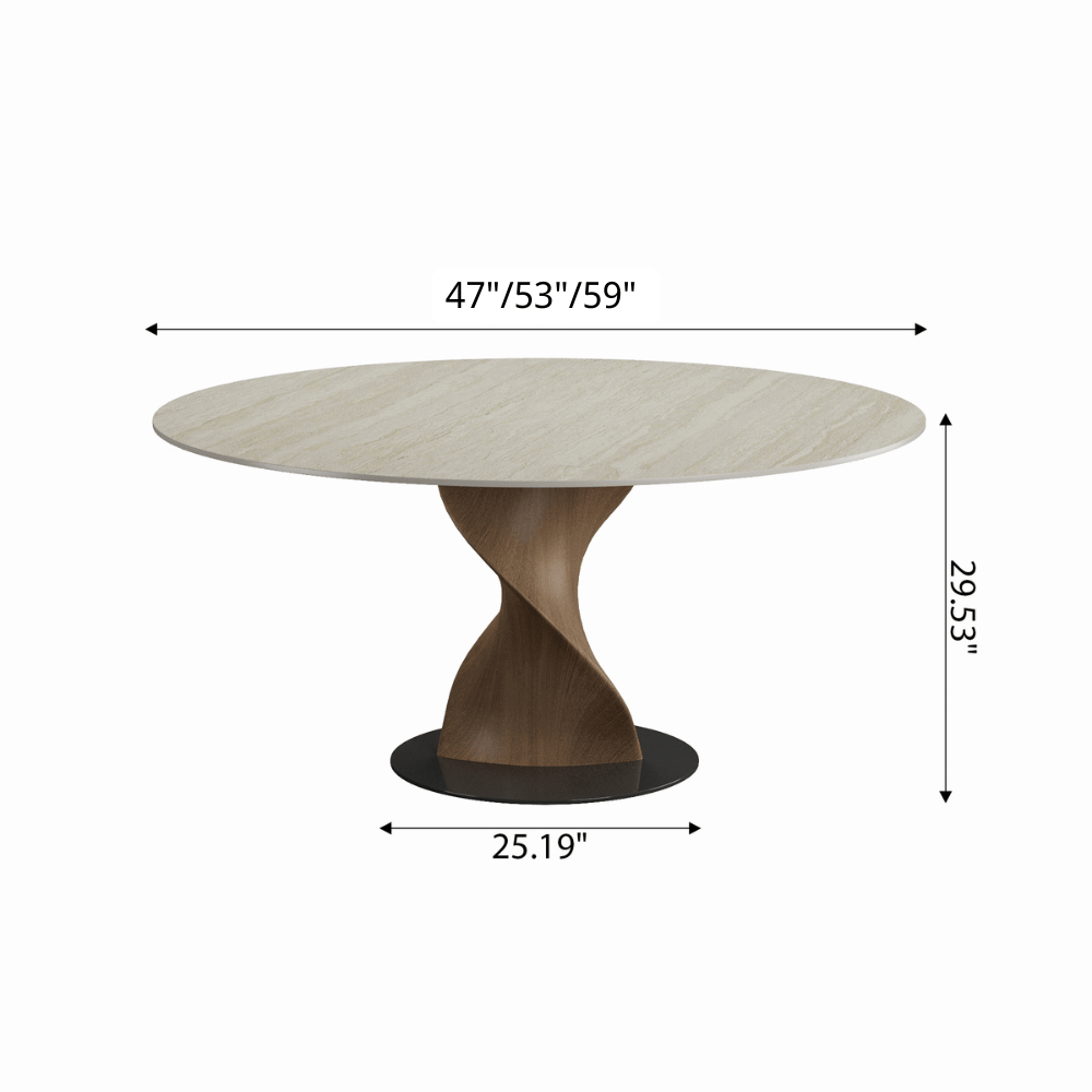 Mid-Century Modern Round Dining Table: Artistic Twisted Walnut Base & Sintered Stone Top - image 16