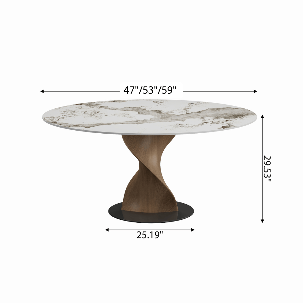 Mid-Century Modern Round Dining Table: Artistic Twisted Walnut Base & Sintered Stone Top - image 14