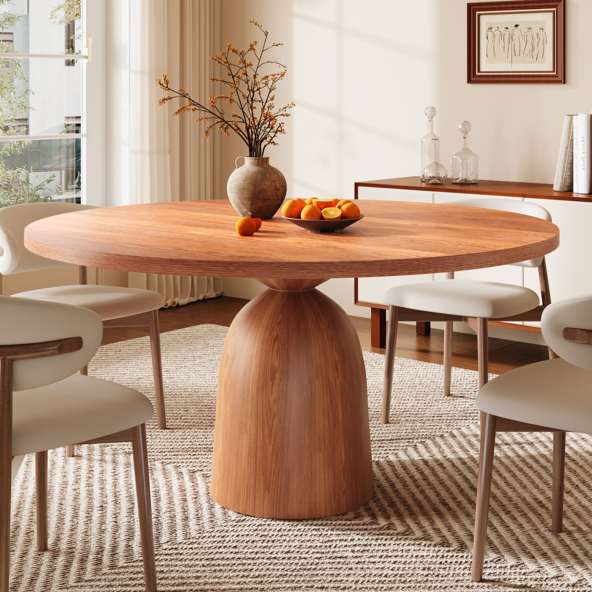 Soluna Round Kitchen Table Mid-Century Style For 4-8 People - Wanlut - 59" Table - image 9