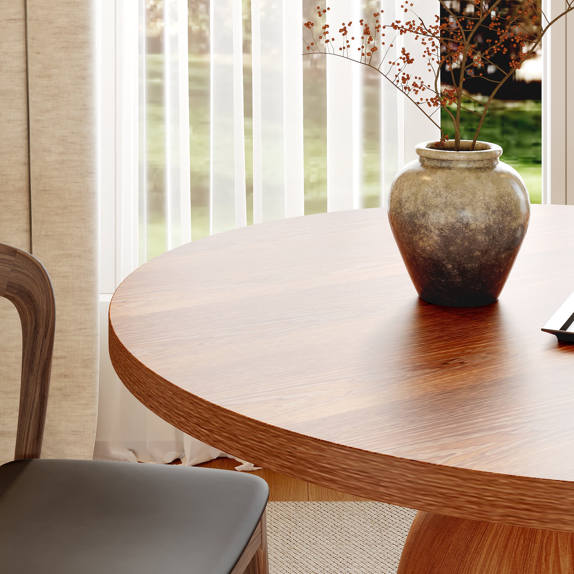 Soluna Walnut Solid Wood Pedestal Round Dining Table with Walnut Solid Wood Top - image 3