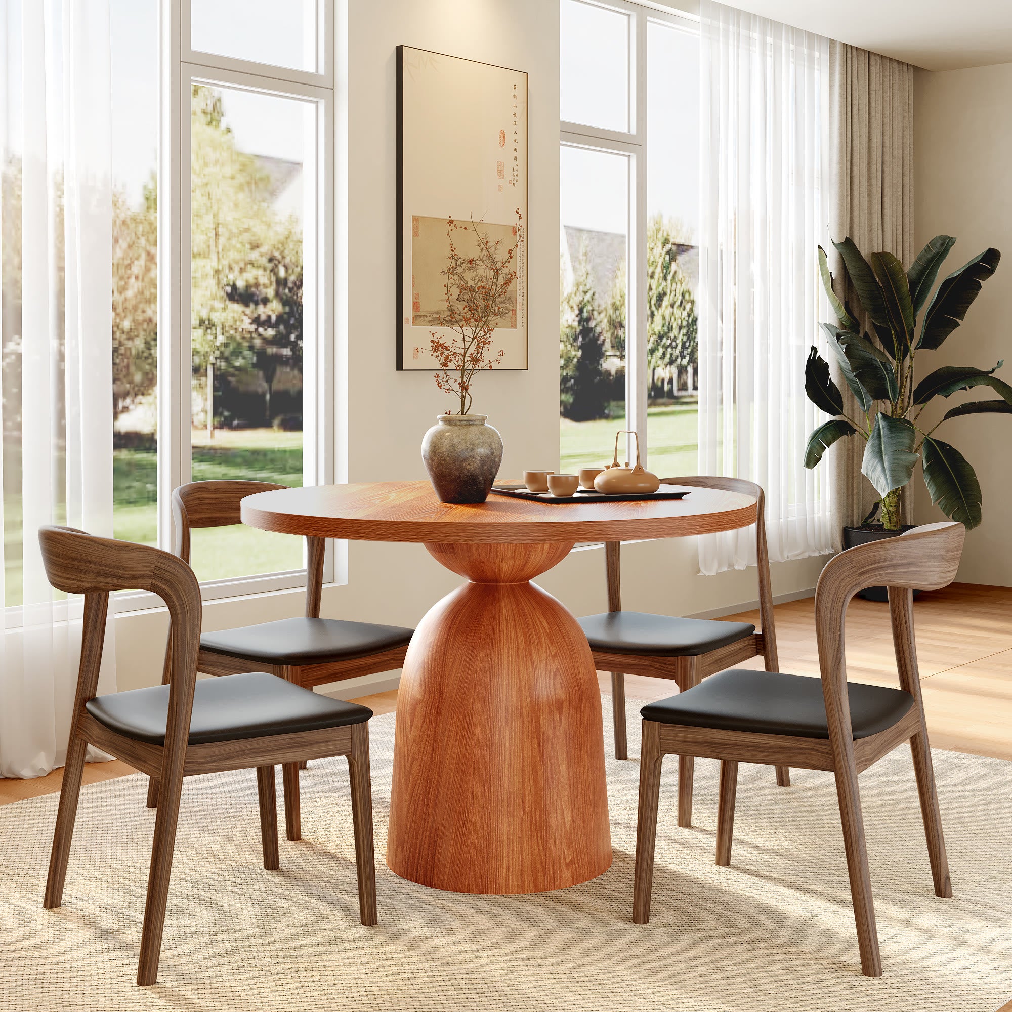 Soluna Walnut Solid Wood Pedestal Round Dining Table with Walnut Solid Wood Top - image 5
