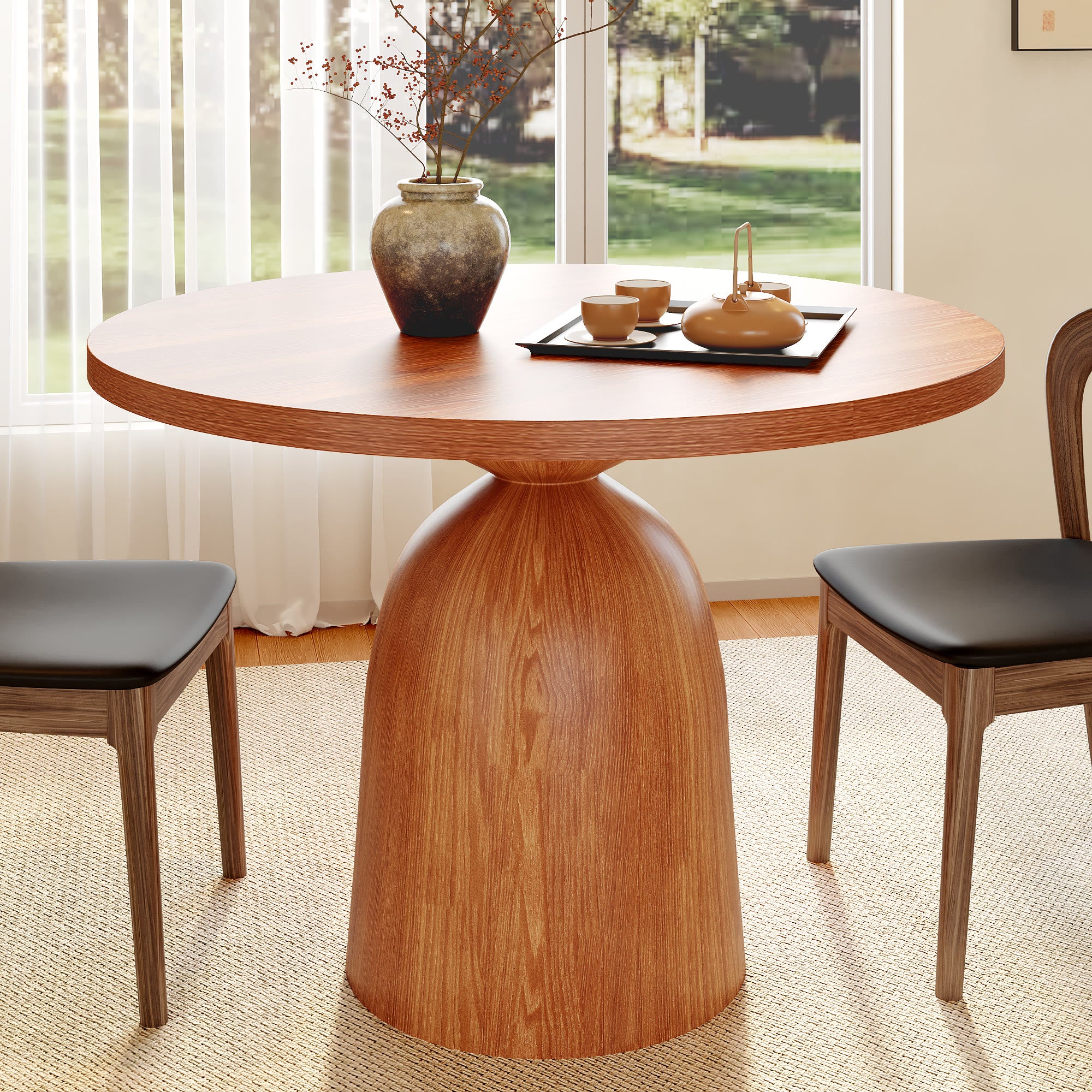 Soluna Walnut Solid Wood Pedestal Round Dining Table with Walnut Solid Wood Top - 43.31'' W X 43.31'' D X 29.53'' H - image 0
