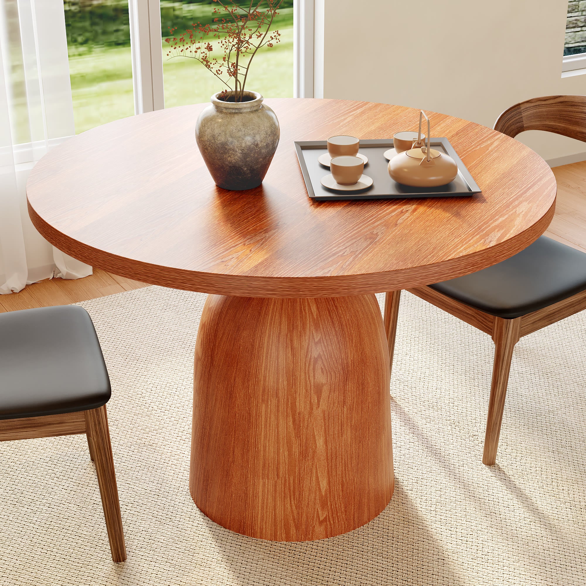 Soluna Walnut Solid Wood Pedestal Round Dining Table with Walnut Solid Wood Top - image 2