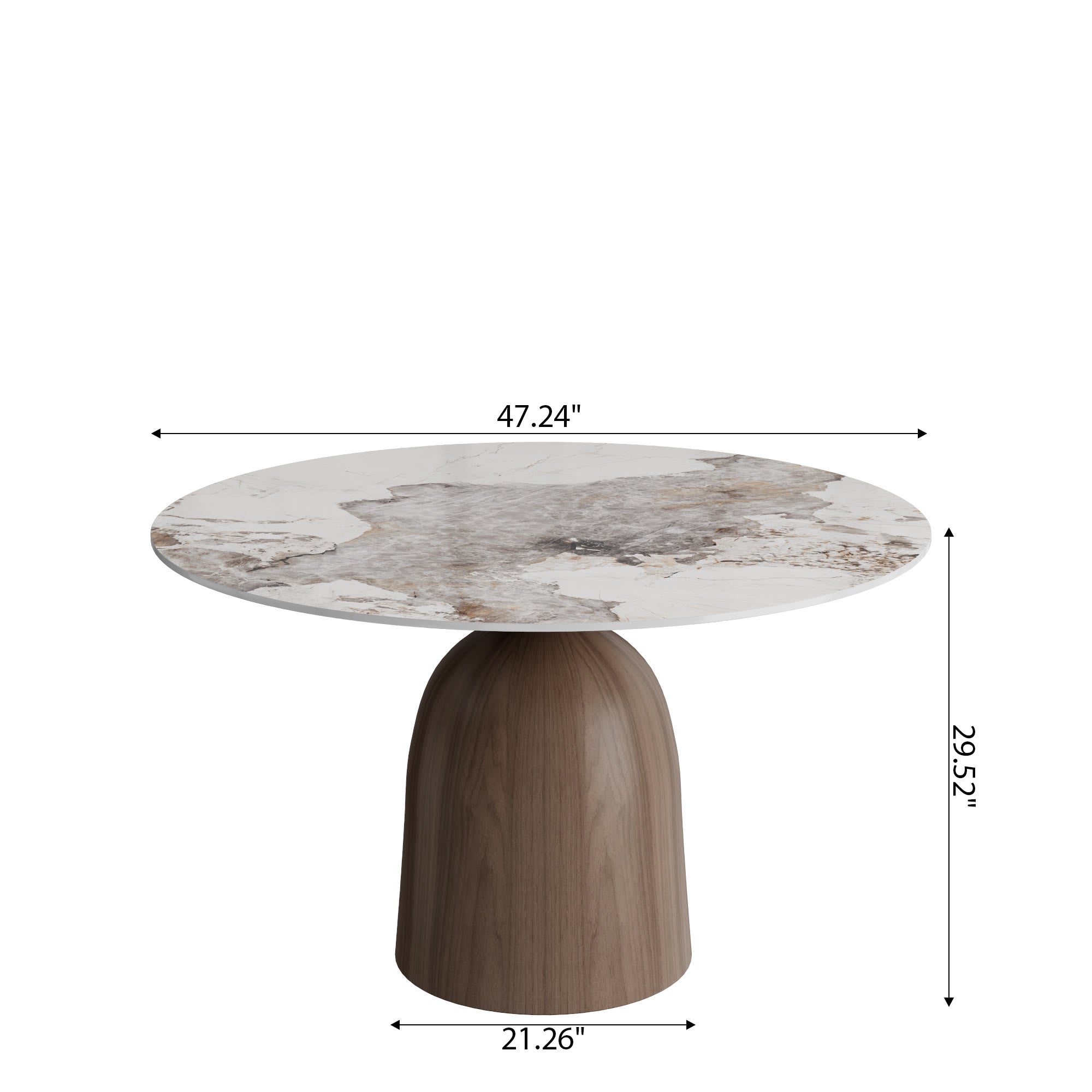 Soluna Dark Walnut Round Solid Wood Pedestal Dining Table with Snow White & Pandora Stone Top - image 15