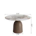 Soluna Dark Walnut Round Solid Wood Pedestal Dining Table with Snow White & Pandora Stone Top - image 15
