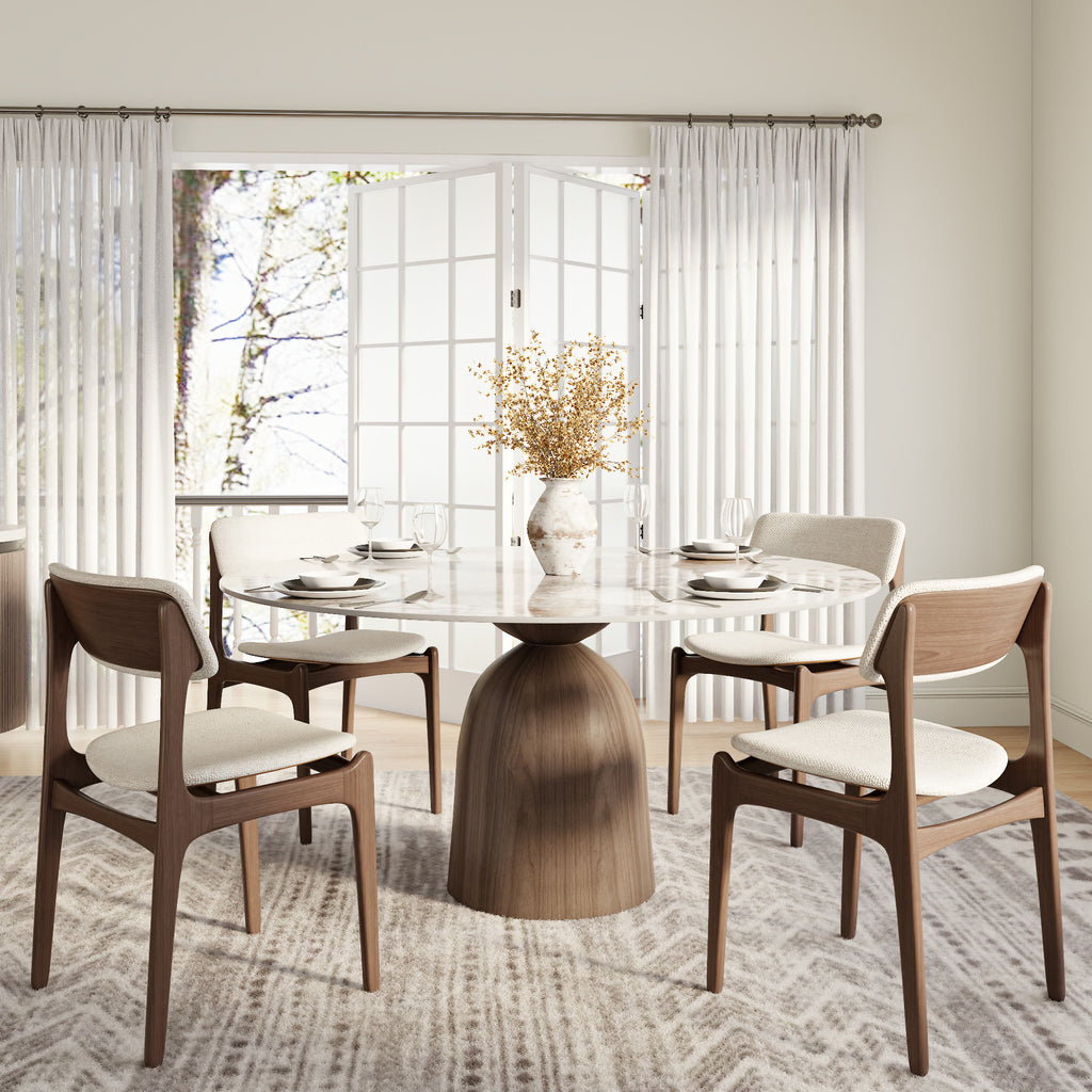 Soluna Dark Walnut Round Solid Wood Pedestal Dining Table with Snow White & Pandora Stone Top - image 14