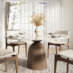 Soluna Dark Walnut Round Solid Wood Pedestal Dining Table with Snow White & Pandora Stone Top - 59.05'' W X 59.05'' D X 29.53'' H - Pandora - image 9