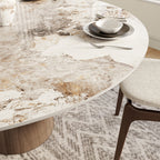 Soluna Dark Walnut Round Solid Wood Pedestal Dining Table with Snow White & Pandora Stone Top - image 10