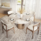 Soluna Dark Walnut Round Solid Wood Pedestal Dining Table with Snow White & Pandora Stone Top - image 13