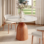 Soluna Walnut Solid Wood Pedestal Round Dining Table with Pandora & Snowy White Stone Top - image 8