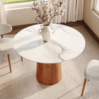 Soluna Walnut Solid Wood Pedestal Round Dining Table with Pandora & Snowy White Stone Top - image 10