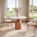 Soluna Walnut Solid Wood Pedestal Round Dining Table with Pandora & Snowy White Stone Top - image 11