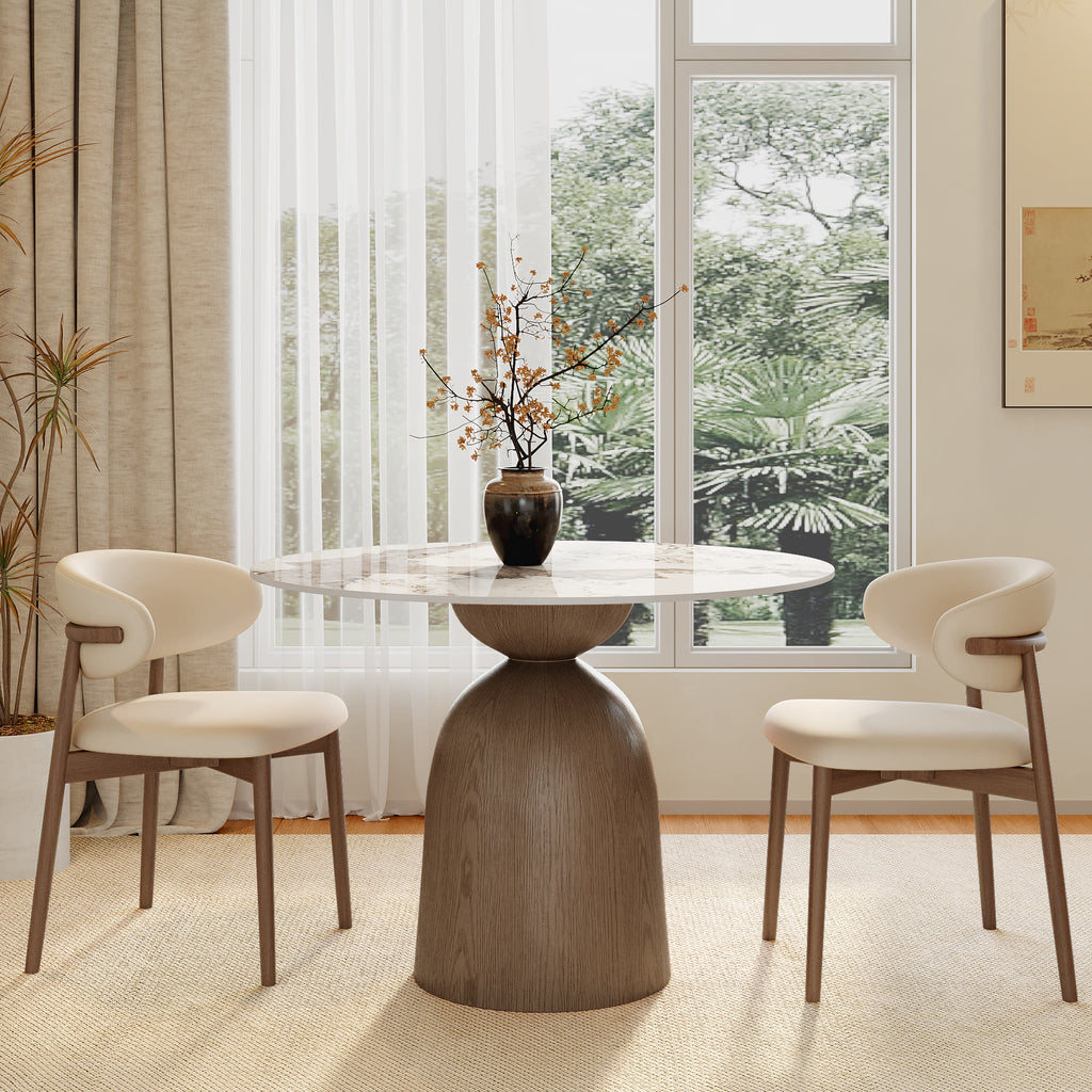 Soluna Dark Walnut Solid Wood Pedestal Round Dining Table with Snow White & Pandora Stone Top - image 9