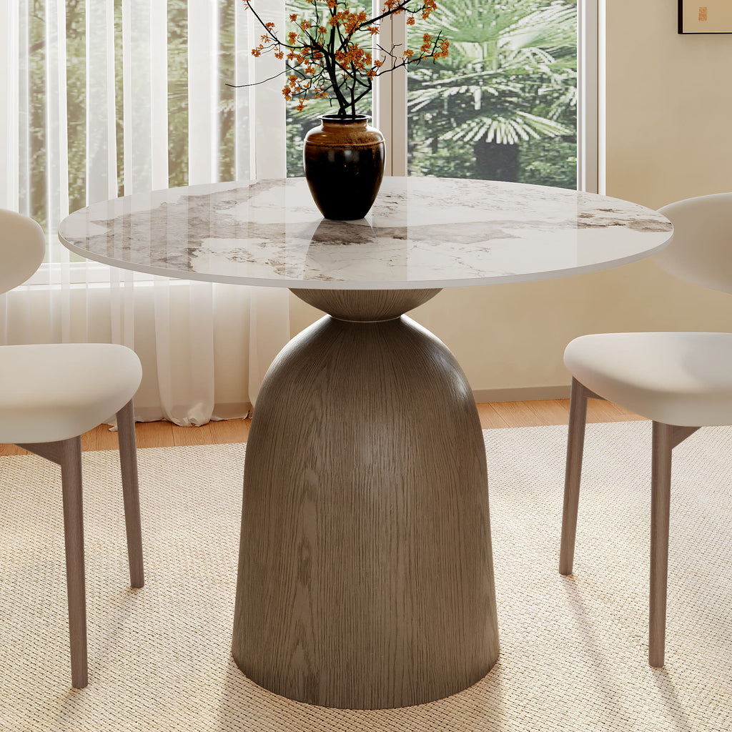 Soluna Dark Walnut Solid Wood Pedestal Round Dining Table with Snow White & Pandora Stone Top - 43.31'' W X 43.31'' D X 29.53'' H - Pandora - image 7