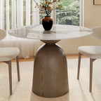 Soluna Dark Walnut Solid Wood Pedestal Round Dining Table with Snow White & Pandora Stone Top - 43.31'' W X 43.31'' D X 29.53'' H - Pandora - image 7