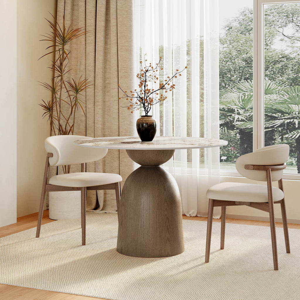 Soluna Dark Walnut Solid Wood Pedestal Round Dining Table with Snow White & Pandora Stone Top - image 12